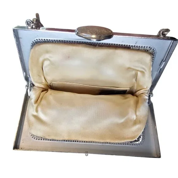 Vintage Oroton Germany Silver Purse Mesh‎ Evening Bag Metallic Mod MCM Cocktail - Picture 6 of 13